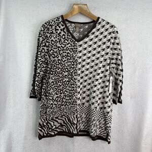 Chico's Womens Sz 3/XL Animal Print Houndstooth Jacquard V Neck Tunic‎ Pullover